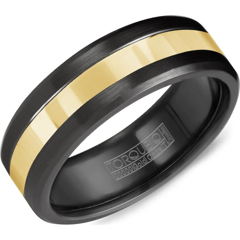 Torque Men's Wedding Band - Two-Tone with 14K Yellow Gold Inlay and Black Cobalt Edges - 7.5mm Width from the Black Cobalt & Gold Collection