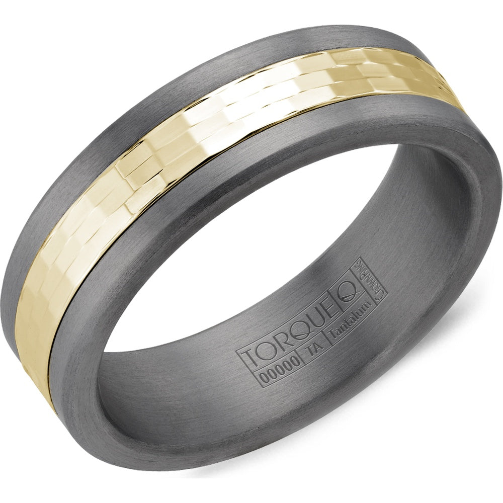 Torque Men's Wedding Band - Two-Tone with 14K Yellow Gold Woven Inlay and Tantalum Edges - 7mm Width from the Tantalum & Gold Collection