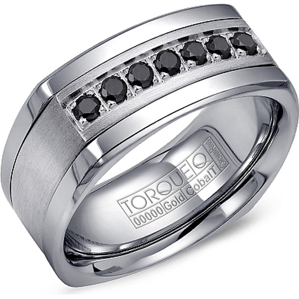 Torque Men's Wedding Band - White Cobalt and 14K White Gold with 0.43 Carat Black Round Sapphires - 9mm Width from the Cobalt Collection