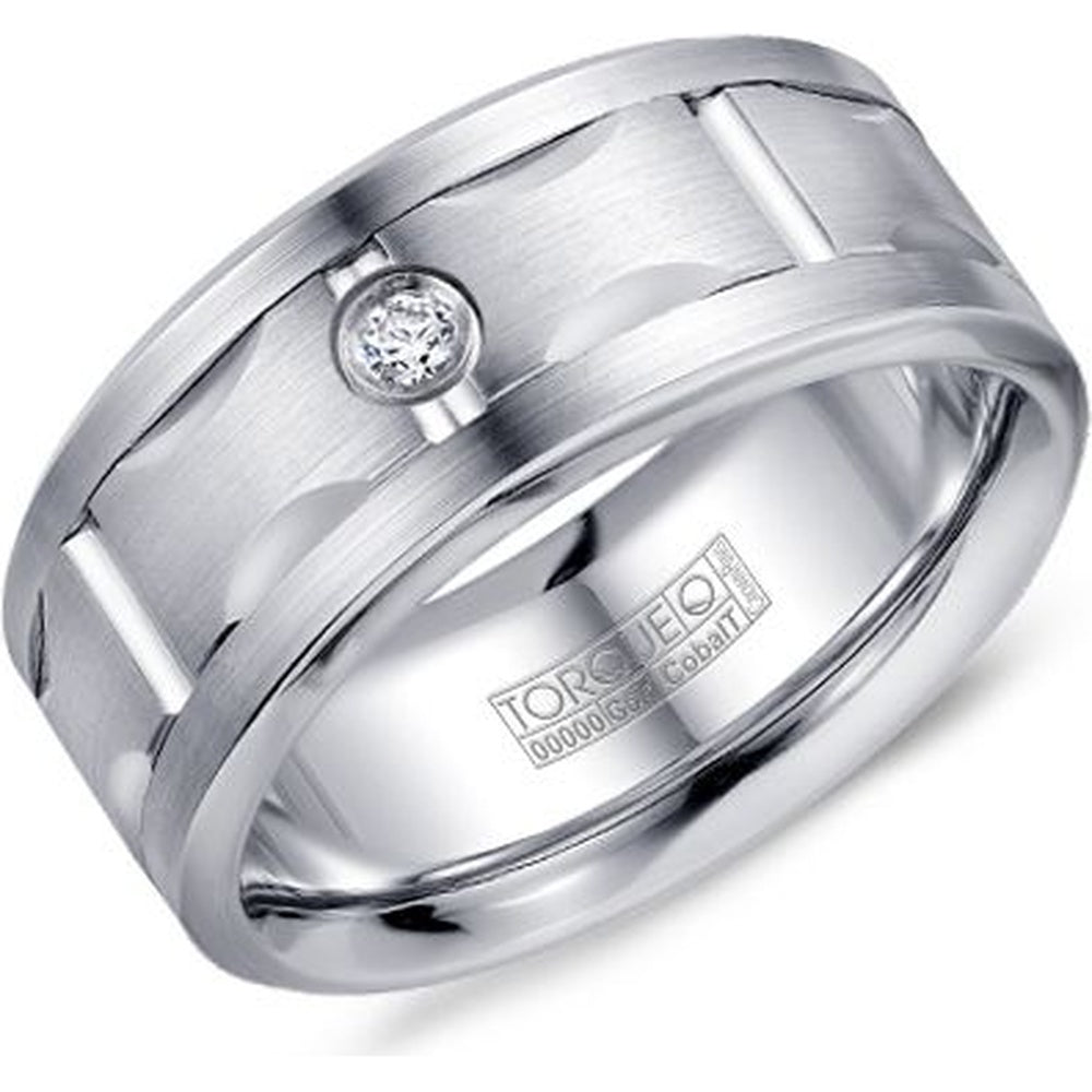 Torque Men's Wedding Band - White Cobalt and 14K White Gold with Bezel-Set Round Diamond - 0.07 Carat Total Diamond Weight - 9mm Width from the Cobalt Collection