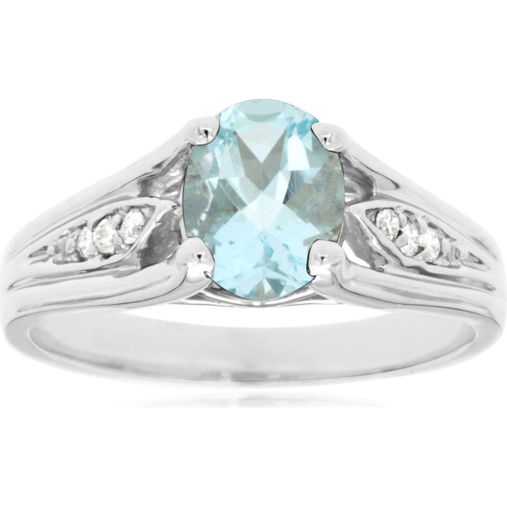 Tranquil Beauty:14K White Gold Aquamarine & Diamond Ring