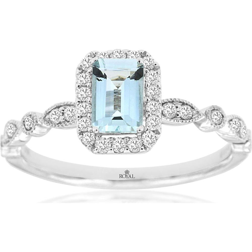 Tranquil Waters 14K White Gold Aquamarine & Diamond Ring - Serene Ocean Beauty