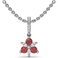 Trio Floral Pendant with Marquise Diamonds and Round Rubies by Fana - 0.45 Carat Total Gemstone Weight