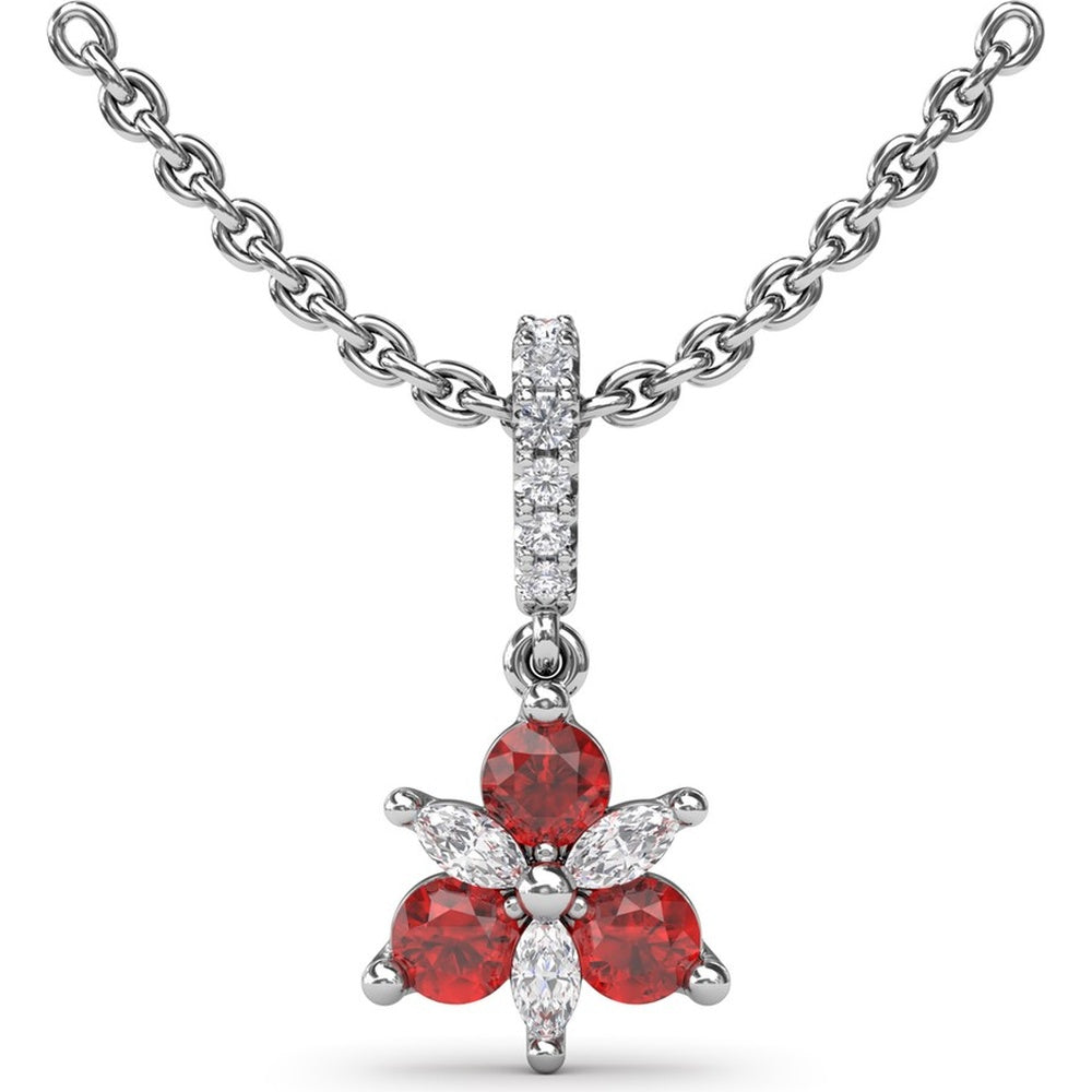 Trio Floral Pendant with Marquise Diamonds and Round Rubies by Fana - 0.45 Carat Total Gemstone Weight