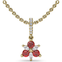 Trio Floral Pendant with Marquise Diamonds and Round Rubies by Fana - 0.45 Carat Total Gemstone Weight