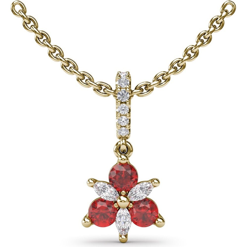 Trio Floral Pendant with Marquise Diamonds and Round Rubies by Fana - 0.45 Carat Total Gemstone Weight