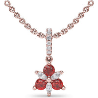 Trio Floral Pendant with Marquise Diamonds and Round Rubies by Fana - 0.45 Carat Total Gemstone Weight