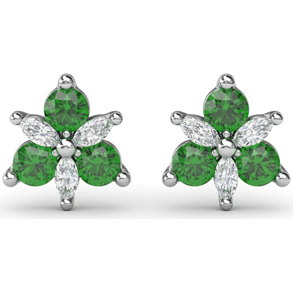 Trio Stud Earrings with Pear Emeralds and Marquise Diamonds by Fana - 0.76 Carat Total Gemstone Weight