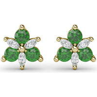 Trio Stud Earrings with Pear Emeralds and Marquise Diamonds by Fana - 0.76 Carat Total Gemstone Weight