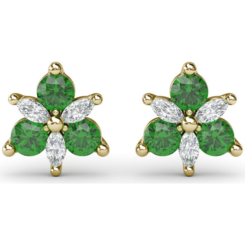Trio Stud Earrings with Pear Emeralds and Marquise Diamonds by Fana - 0.76 Carat Total Gemstone Weight
