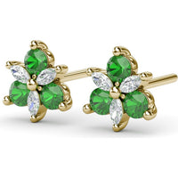 Trio Stud Earrings with Pear Emeralds and Marquise Diamonds by Fana - 0.76 Carat Total Gemstone Weight