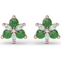 Trio Stud Earrings with Pear Emeralds and Marquise Diamonds by Fana - 0.76 Carat Total Gemstone Weight
