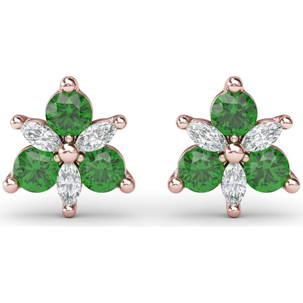 Trio Stud Earrings with Pear Emeralds and Marquise Diamonds by Fana - 0.76 Carat Total Gemstone Weight