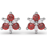 Trio Stud Earrings with Round Rubies and Marquise Diamonds by Fana - 0.82 Carat Total Gemstone Weight