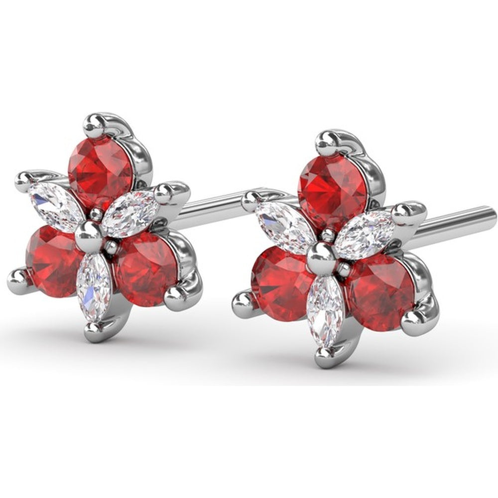 Trio Stud Earrings with Round Rubies and Marquise Diamonds by Fana - 0.82 Carat Total Gemstone Weight