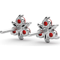 Trio Stud Earrings with Round Rubies and Marquise Diamonds by Fana - 0.82 Carat Total Gemstone Weight