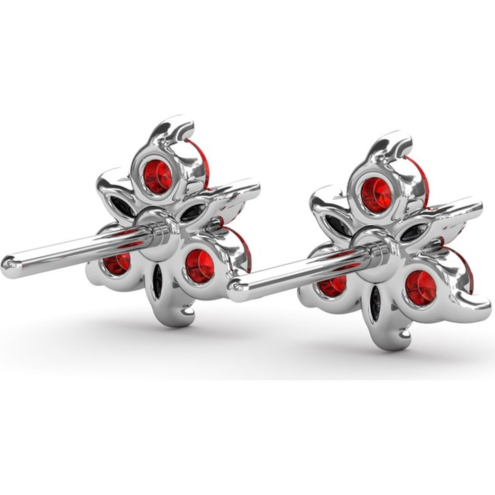 Trio Stud Earrings with Round Rubies and Marquise Diamonds by Fana - 0.82 Carat Total Gemstone Weight