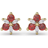 Trio Stud Earrings with Round Rubies and Marquise Diamonds by Fana - 0.82 Carat Total Gemstone Weight