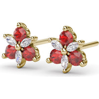 Trio Stud Earrings with Round Rubies and Marquise Diamonds by Fana - 0.82 Carat Total Gemstone Weight