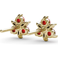Trio Stud Earrings with Round Rubies and Marquise Diamonds by Fana - 0.82 Carat Total Gemstone Weight