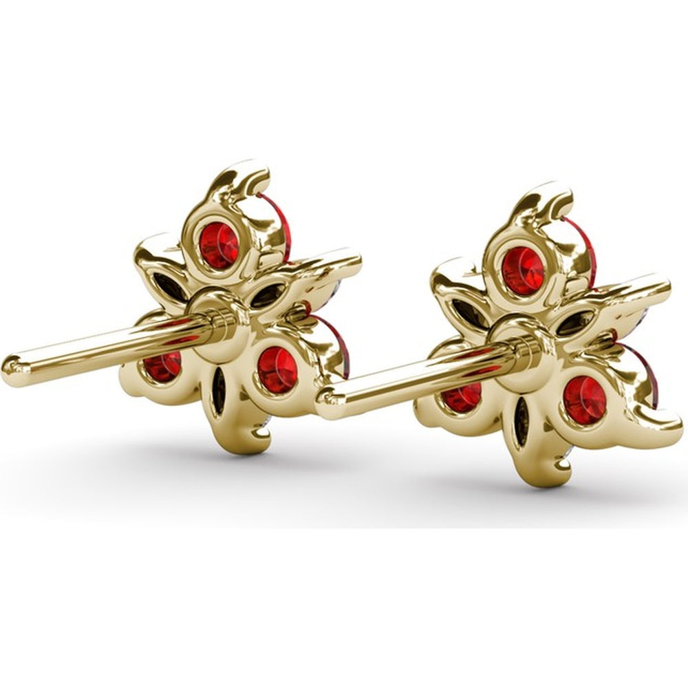 Trio Stud Earrings with Round Rubies and Marquise Diamonds by Fana - 0.82 Carat Total Gemstone Weight