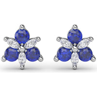 Trio Stud Earrings with Round Sapphires and Marquise Diamonds by Fana - 0.82 Carat Total Gemstone Weight