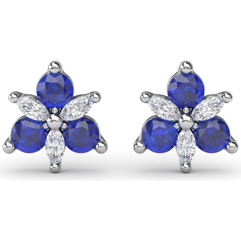 Trio Stud Earrings with Round Sapphires and Marquise Diamonds by Fana - 0.82 Carat Total Gemstone Weight
