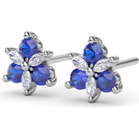 Trio Stud Earrings with Round Sapphires and Marquise Diamonds by Fana - 0.82 Carat Total Gemstone Weight