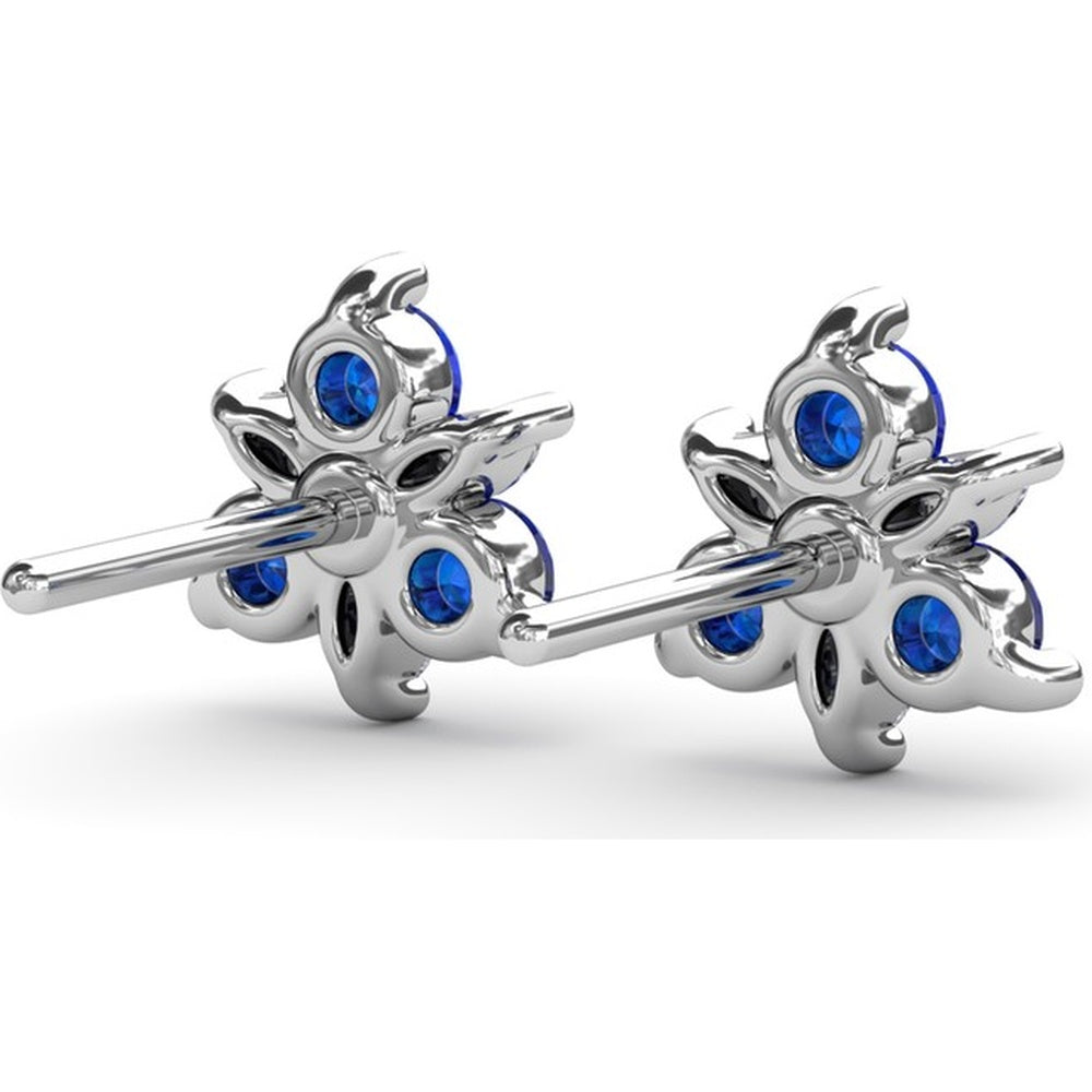 Trio Stud Earrings with Round Sapphires and Marquise Diamonds by Fana - 0.82 Carat Total Gemstone Weight