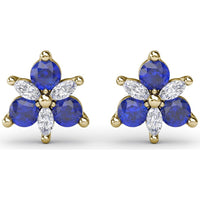 Trio Stud Earrings with Round Sapphires and Marquise Diamonds by Fana - 0.82 Carat Total Gemstone Weight