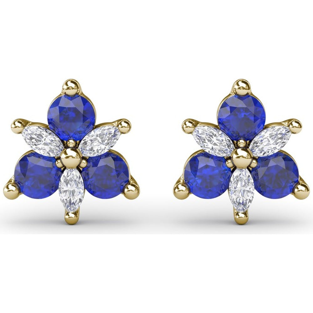 Trio Stud Earrings with Round Sapphires and Marquise Diamonds by Fana - 0.82 Carat Total Gemstone Weight