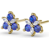 Trio Stud Earrings with Round Sapphires and Marquise Diamonds by Fana - 0.82 Carat Total Gemstone Weight
