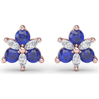 Trio Stud Earrings with Round Sapphires and Marquise Diamonds by Fana - 0.82 Carat Total Gemstone Weight