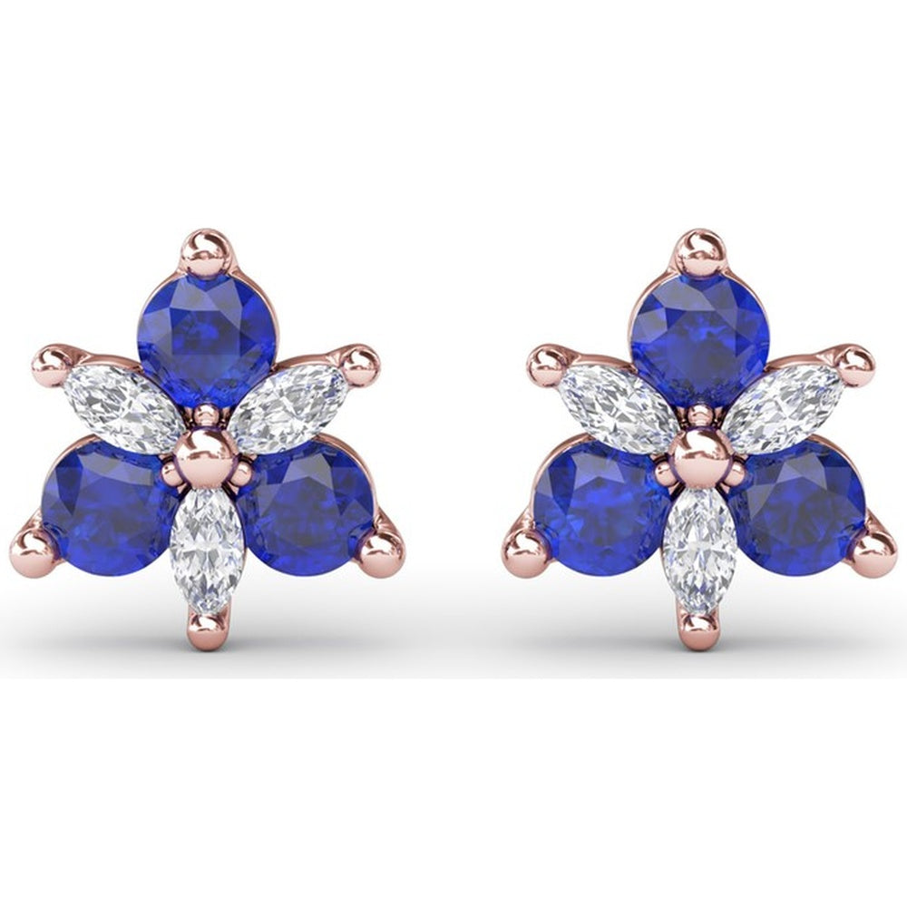 Trio Stud Earrings with Round Sapphires and Marquise Diamonds by Fana - 0.82 Carat Total Gemstone Weight