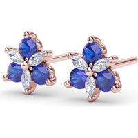 Trio Stud Earrings with Round Sapphires and Marquise Diamonds by Fana - 0.82 Carat Total Gemstone Weight