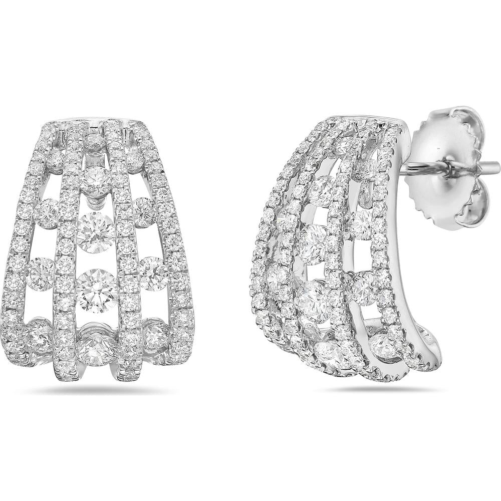 Tripe Row Floating Diamond Huggie Earrings in 18K White Gold by Charles Krypell