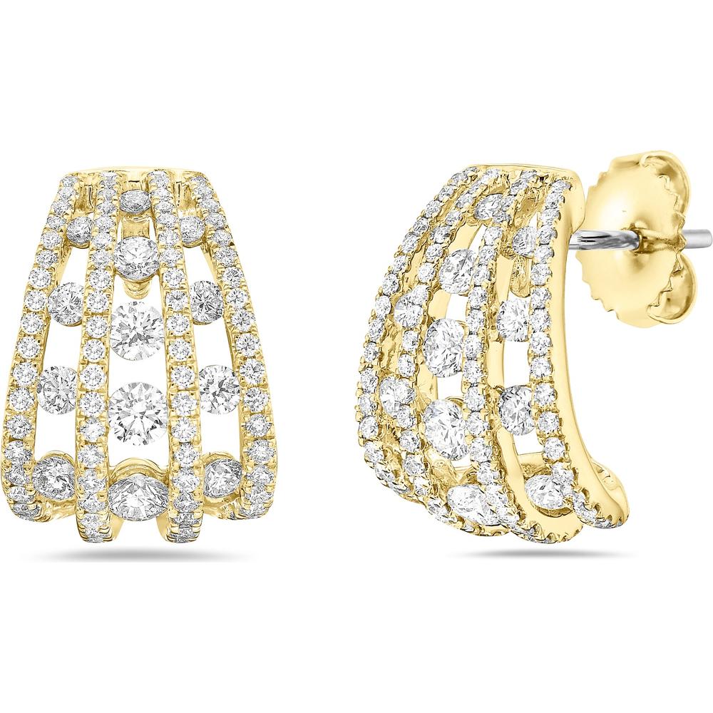 Tripe Row Floating Diamond Huggie Earrings in 18K Yellow Gold by Charles Krypell