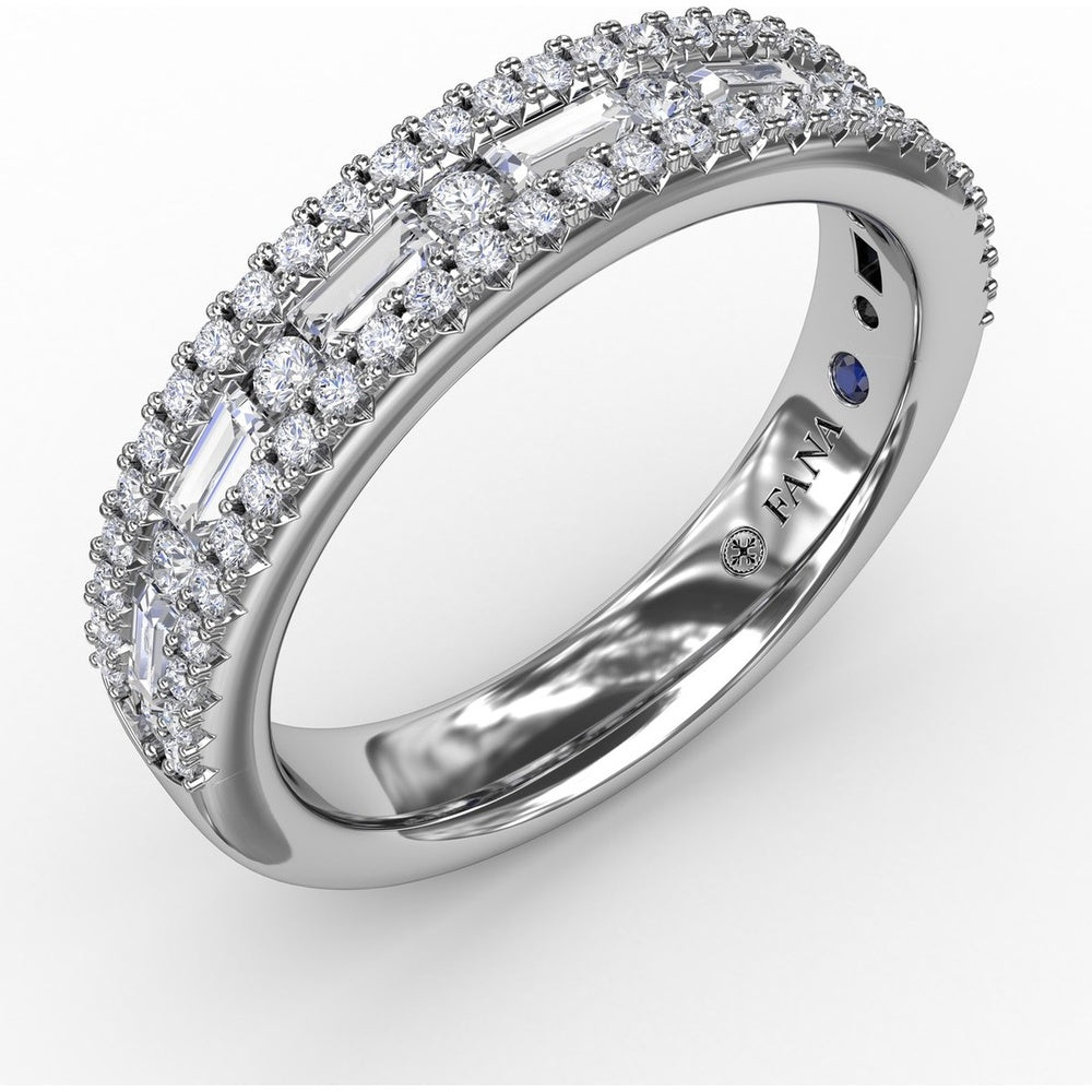 Triple-Row Band with Baguette and Round Diamonds by Fana - 0.84 Carat Total Diamond Weight