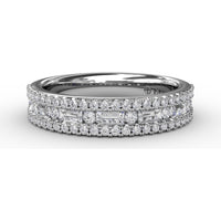Triple-Row Band with Baguette and Round Diamonds by Fana - 0.84 Carat Total Diamond Weight