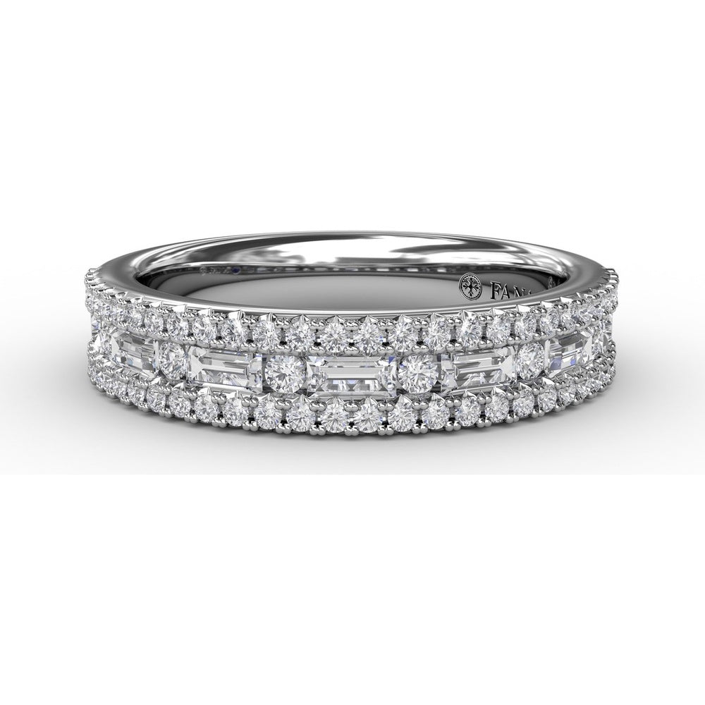 Triple-Row Band with Baguette and Round Diamonds by Fana - 0.84 Carat Total Diamond Weight