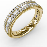Triple-Row Band with Baguette and Round Diamonds by Fana - 0.84 Carat Total Diamond Weight