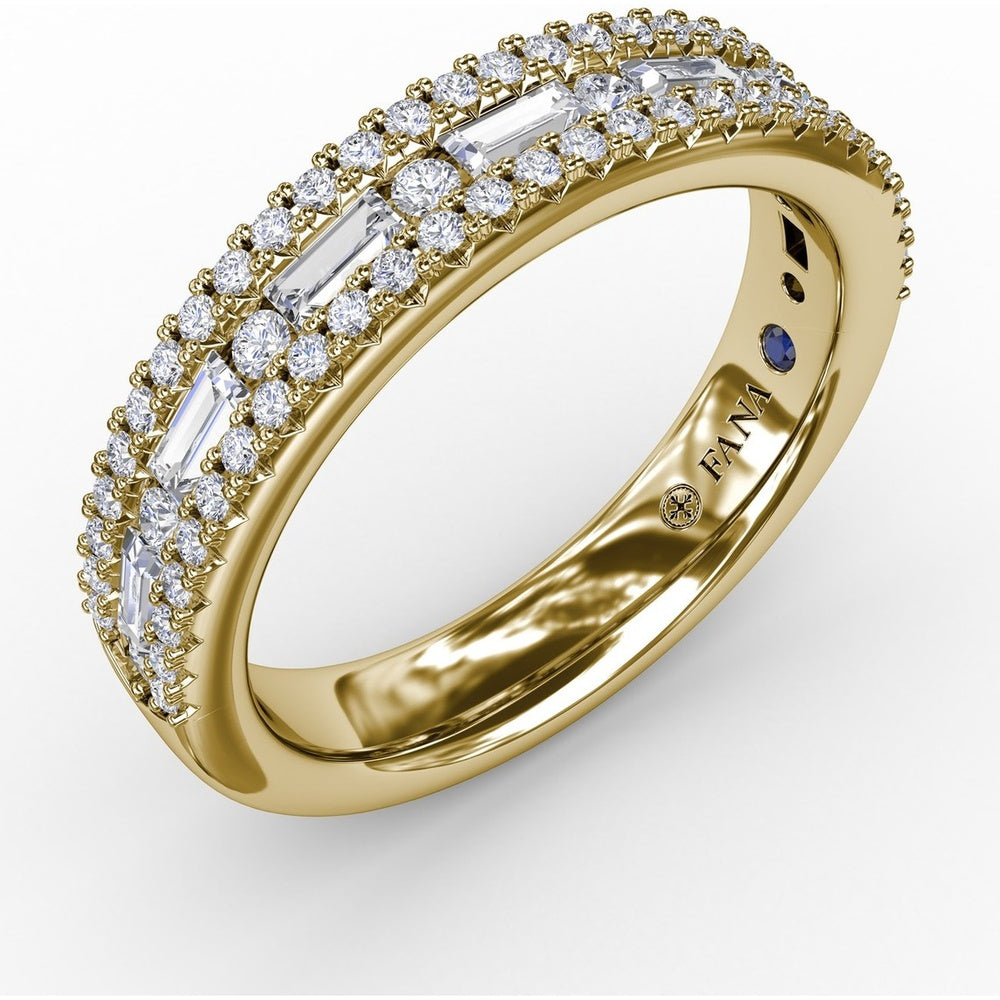 Triple-Row Band with Baguette and Round Diamonds by Fana - 0.84 Carat Total Diamond Weight