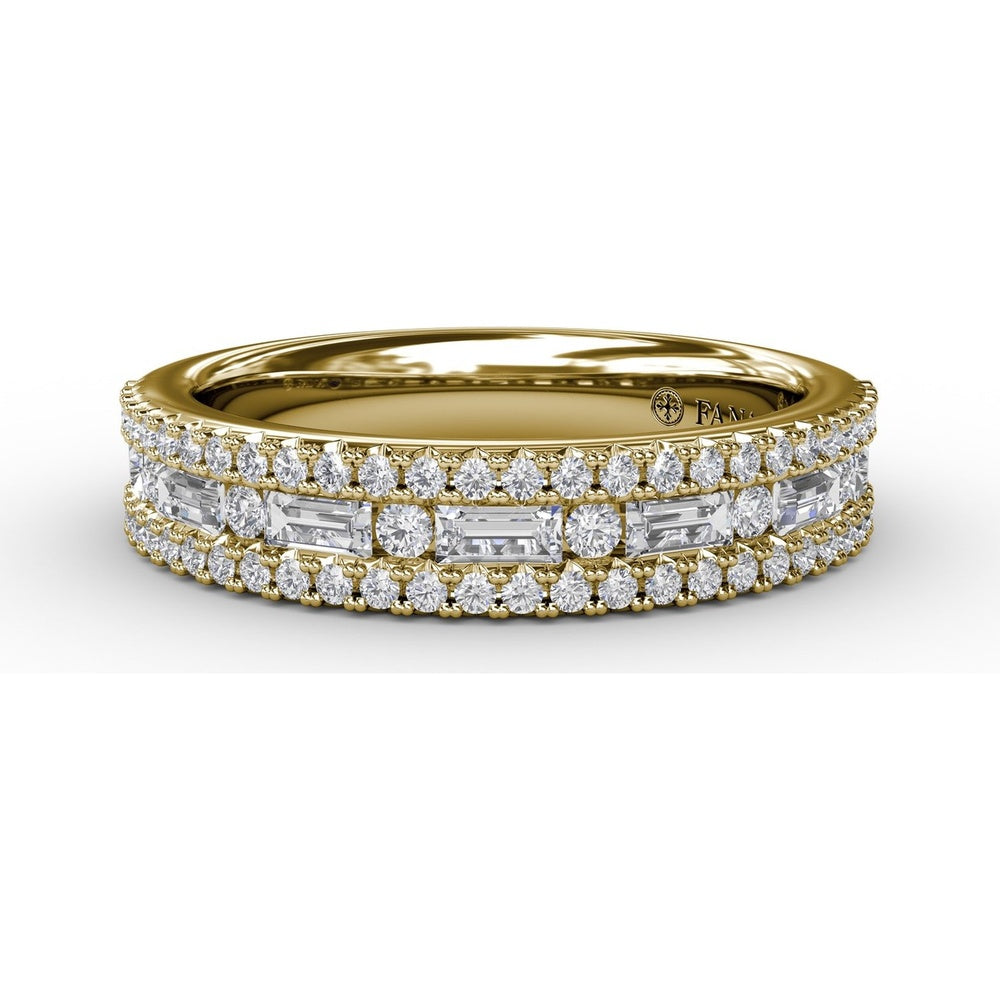 Triple-Row Band with Baguette and Round Diamonds by Fana - 0.84 Carat Total Diamond Weight