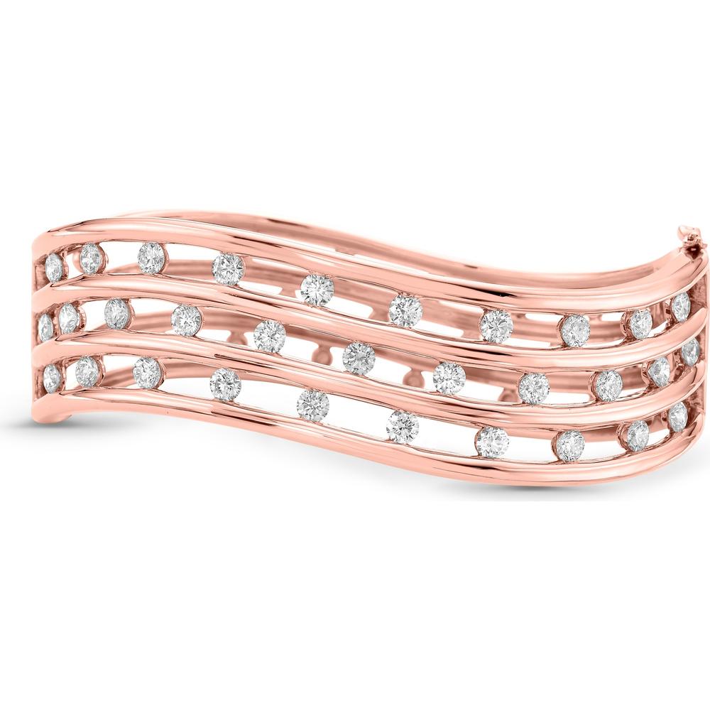 Triple Row Curved Floating Diamond Bangle Bracelet in 18K Rose Gold by Charles Krypell