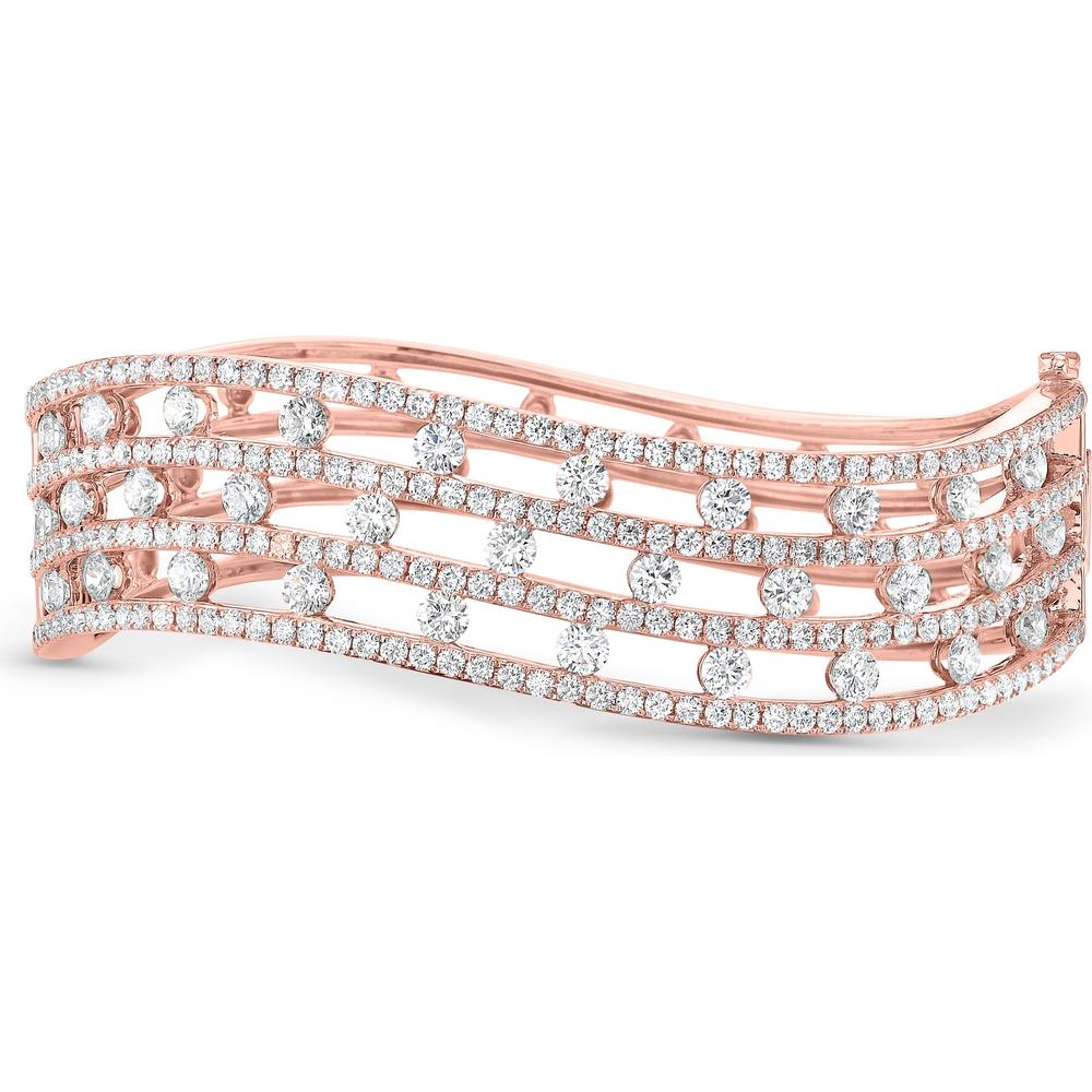Triple Row Curved Floating Diamond Bangle Bracelet in 18K Rose Gold by Charles Krypell