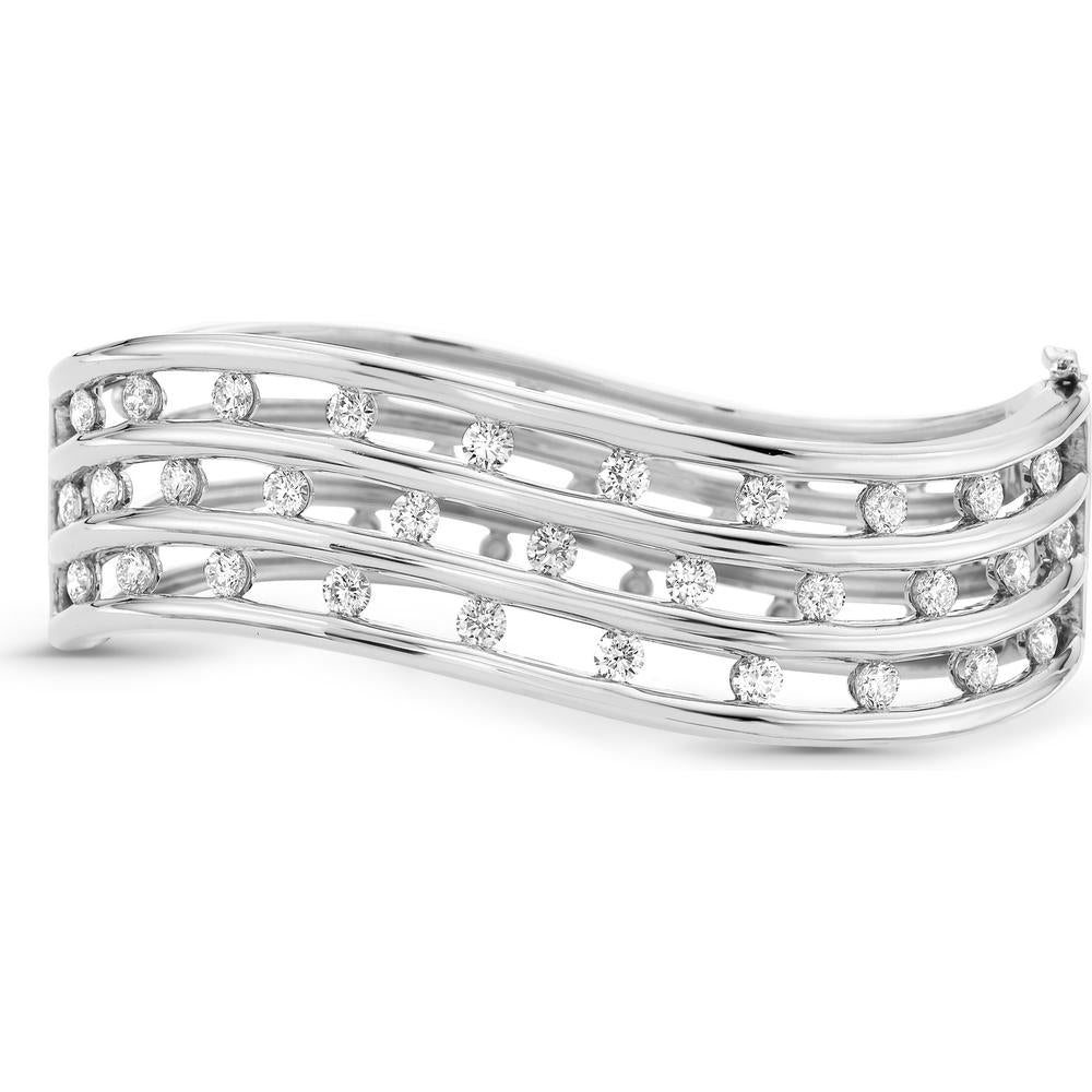 Triple Row Curved Floating Diamond Bangle Bracelet in 18K White Gold by Charles Krypell