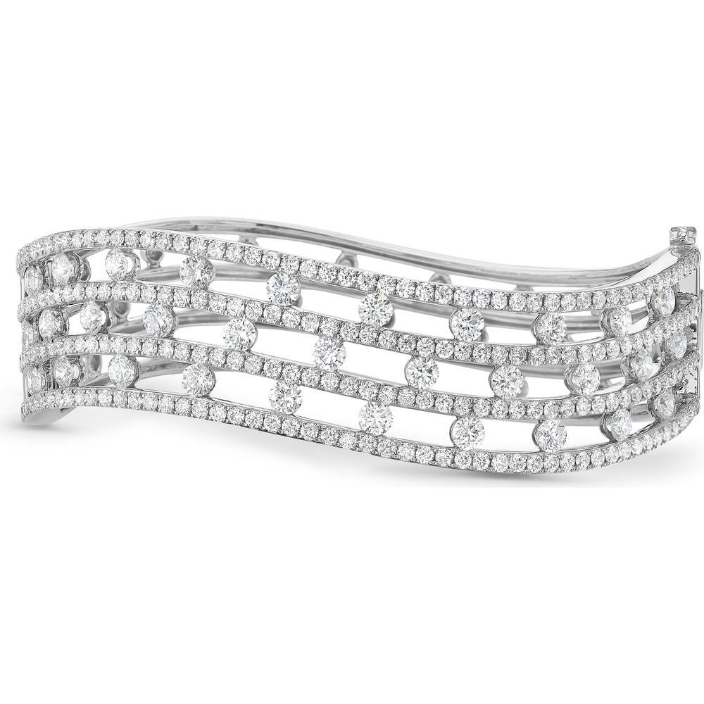 Triple Row Curved Floating Diamond Bangle Bracelet in 18K White Gold by Charles Krypell