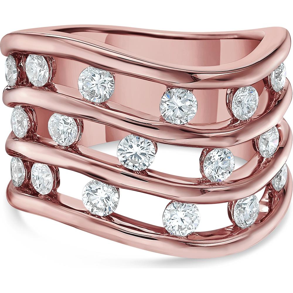 Triple Row Curved Floating Diamond Ring in 18K Rose Gold by Charles Krypell
