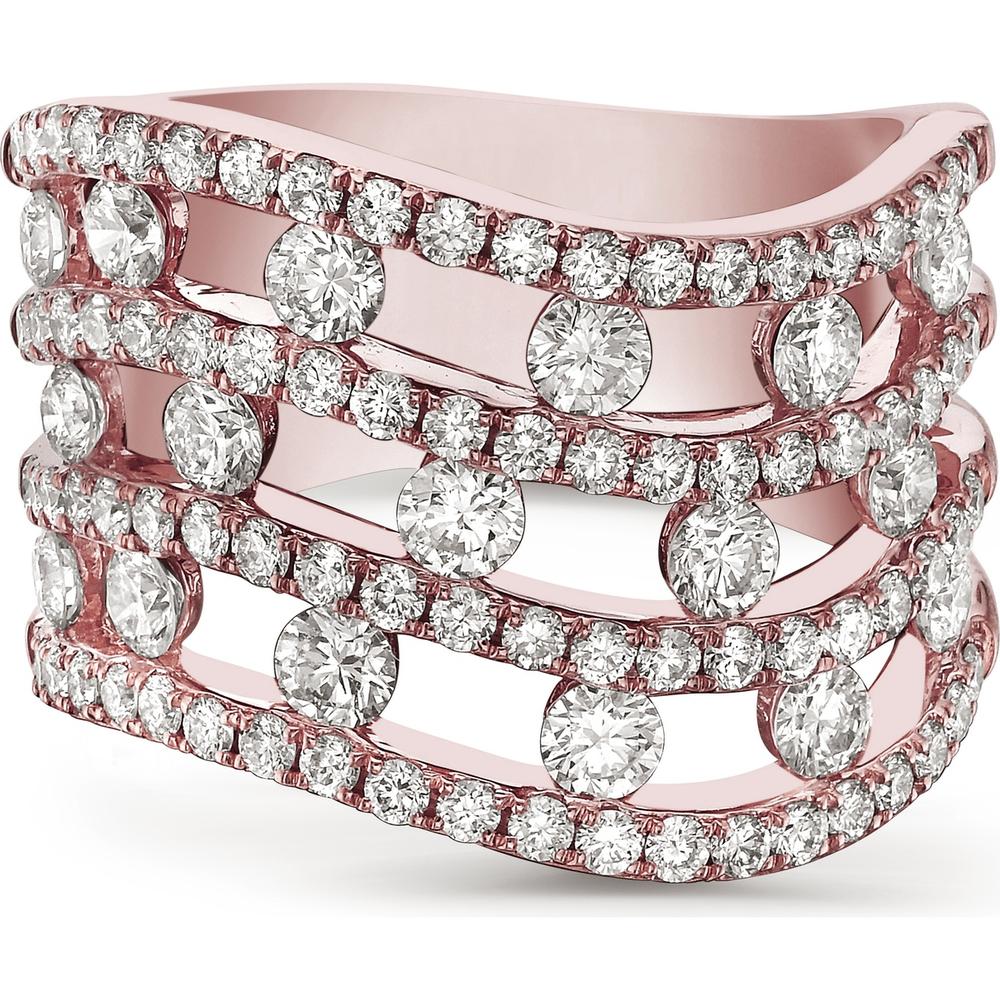 Triple Row Curved Floating Diamond Ring in 18K Rose Gold by Charles Krypell