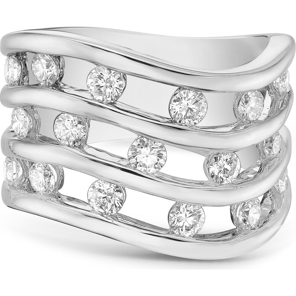 Triple Row Curved Floating Diamond Ring in 18K White Gold by Charles Krypell